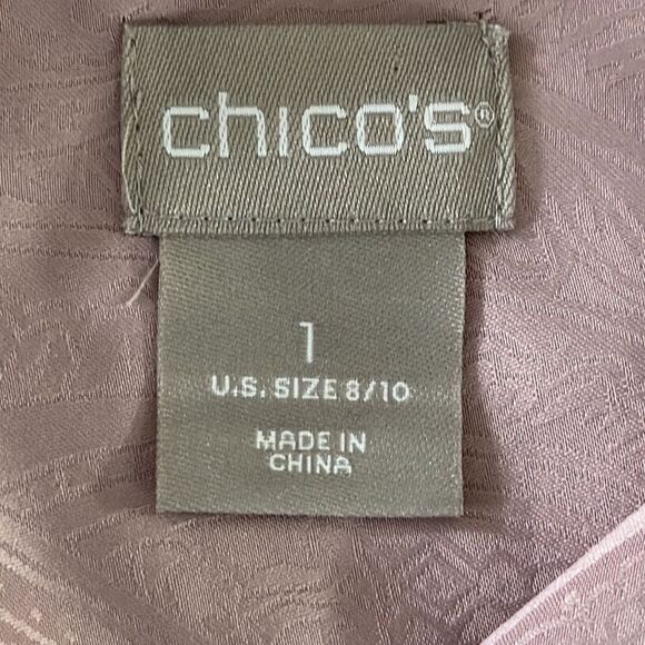 Chico’s Shirt Tunic Size 1 (8) Pink Long Sleeve Silky Paisley - Picture 10 of 13